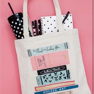 Kate Spade Cream Canvas Tote with Book Design NEW with tags
